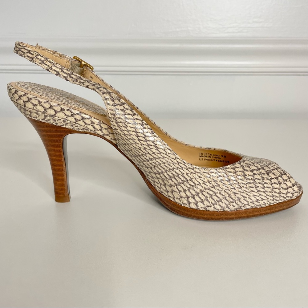 Cole Haan Nike Air Open Toe Cream Snakeskin Slingback Platform Heels 9 - Picture 5 of 12